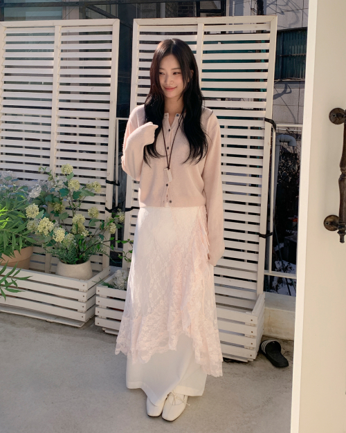 FRILL LACE WRAP SKIRT-peach
