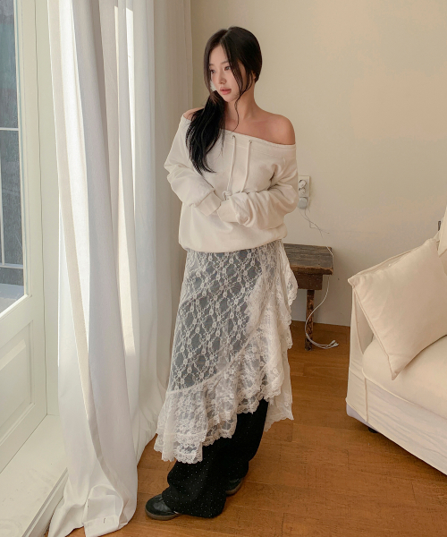 FRILL LACE WRAP SKIRT-ivory