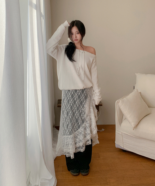 FRILL LACE WRAP SKIRT-ivory