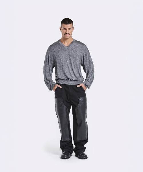 V neck banding longsleeve - grey