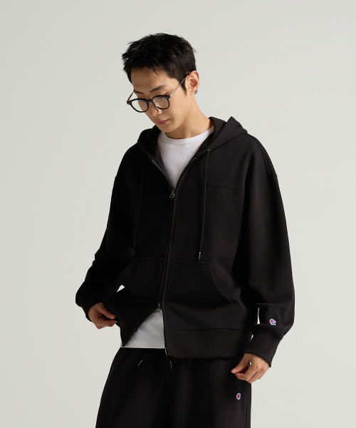 스몰 로고 루즈핏 후드 집업 Black