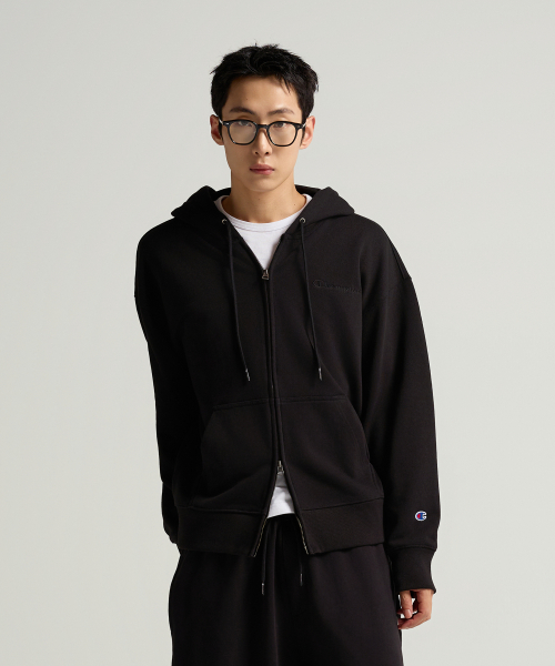 스몰 로고 루즈핏 후드 집업 Black