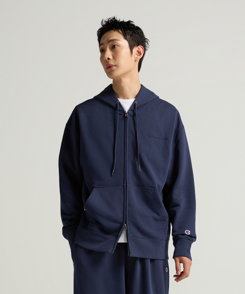 스몰 로고 루즈핏 후드 집업 Navy