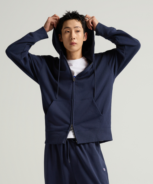 스몰 로고 루즈핏 후드 집업 Navy