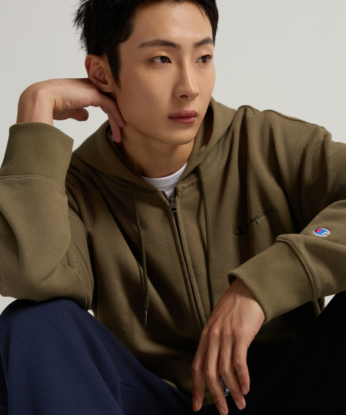 스몰 로고 루즈핏 후드 집업 Khaki