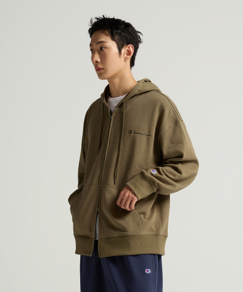 스몰 로고 루즈핏 후드 집업 Khaki