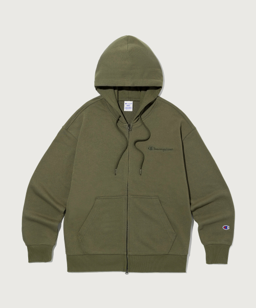 스몰 로고 루즈핏 후드 집업 Khaki