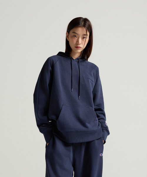 스몰 로고 루즈핏 후드 티셔츠 Navy