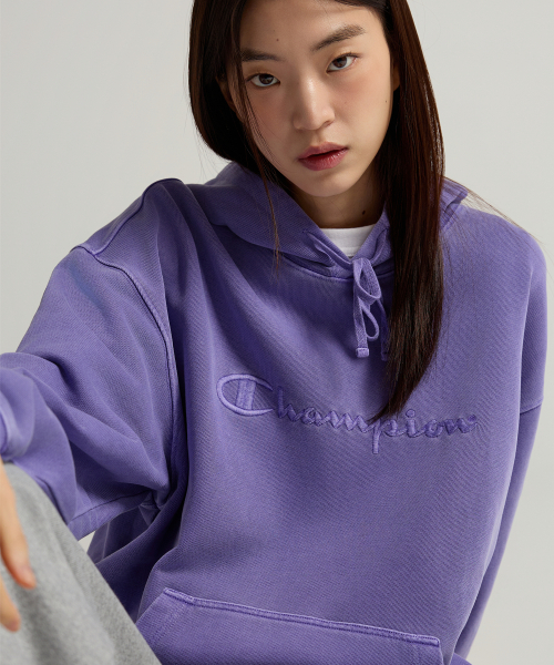 빅 로고 피그먼트 오버핏 후드 티셔츠 Purple
