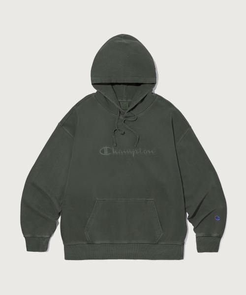 빅 로고 피그먼트 오버핏 후드 티셔츠 Green