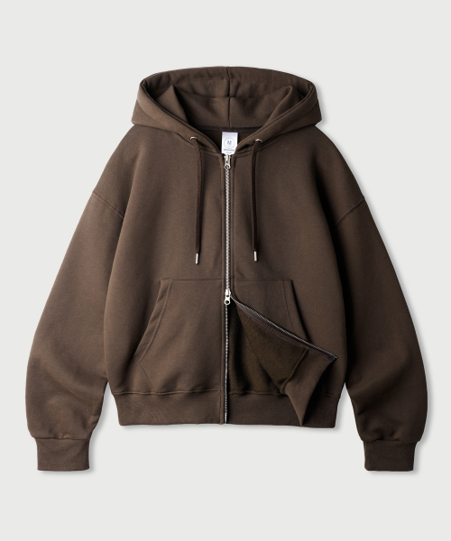 Daycut Crop Overfit Hood Zip Up Brown KJHD2650