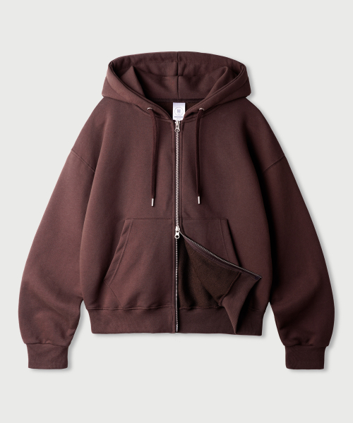 Daycut Crop Overfit Hood Zip Up Brickred KJHD2650