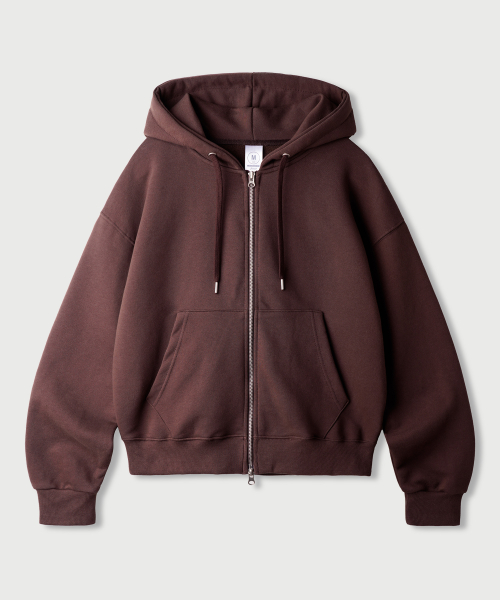 Daycut Crop Overfit Hood Zip Up Brickred KJHD2650