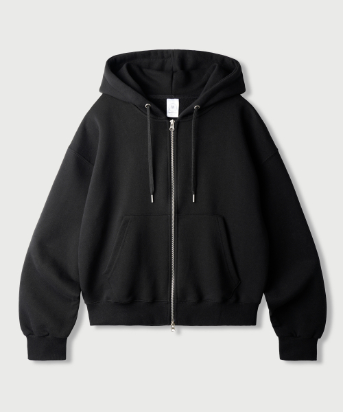 Daycut Crop Overfit Hood Zip Up Black KJHD2650