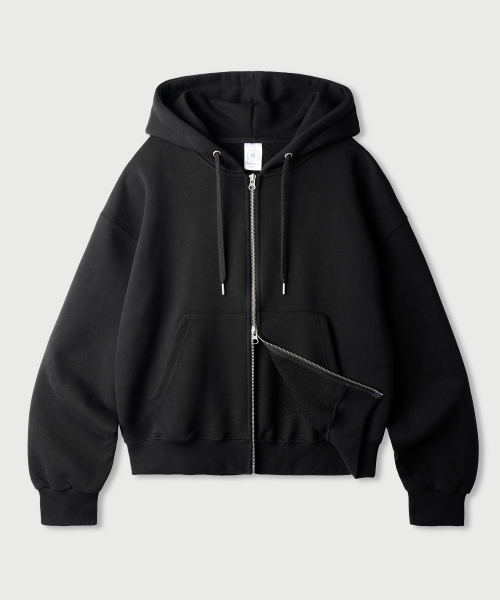 Daycut Crop Overfit Hood Zip Up Black KJHD2650