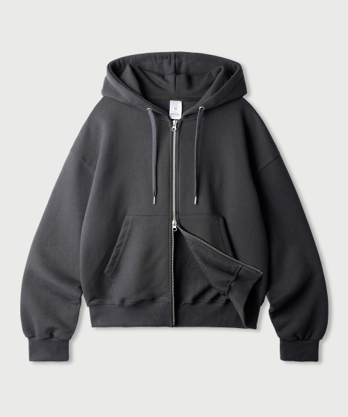 Daycut Crop Overfit Hood Zip Up Charcoal KJHD2650