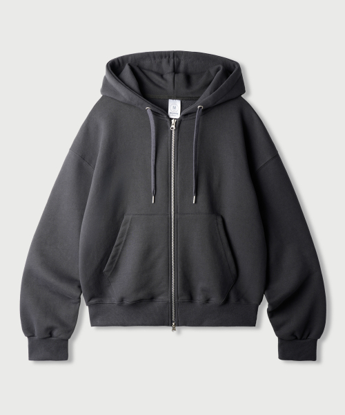 Daycut Crop Overfit Hood Zip Up Charcoal KJHD2650