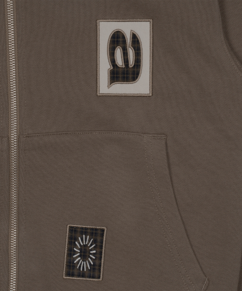 TCM frame hooded zip-up (brown)