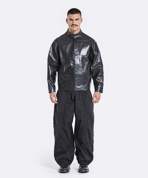 Banding rider leather jacket - Black