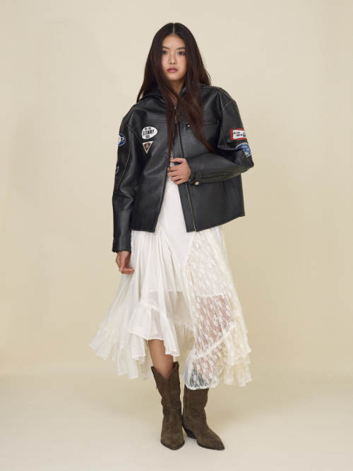 RACER HOODED LEATHER JACKET (BLACK)