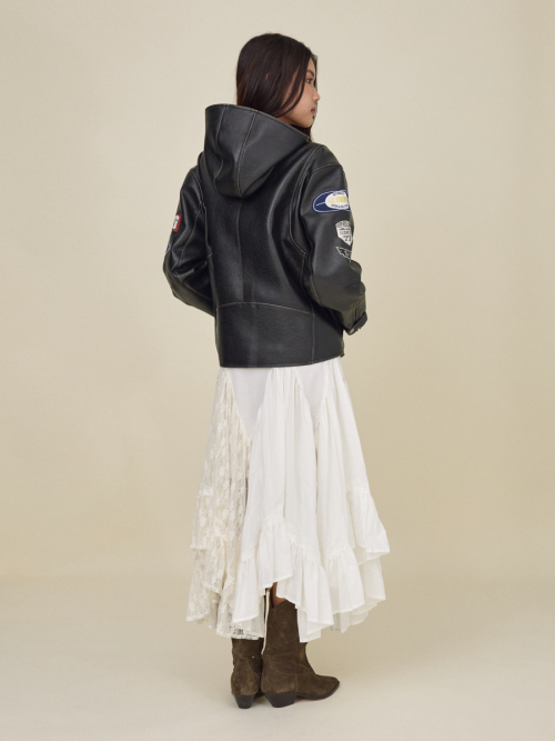 RACER HOODED LEATHER JACKET (BLACK)