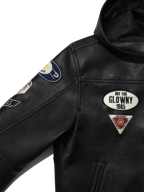 RACER HOODED LEATHER JACKET (BLACK)