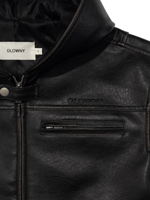 RACER HOODED LEATHER JACKET (BLACK)