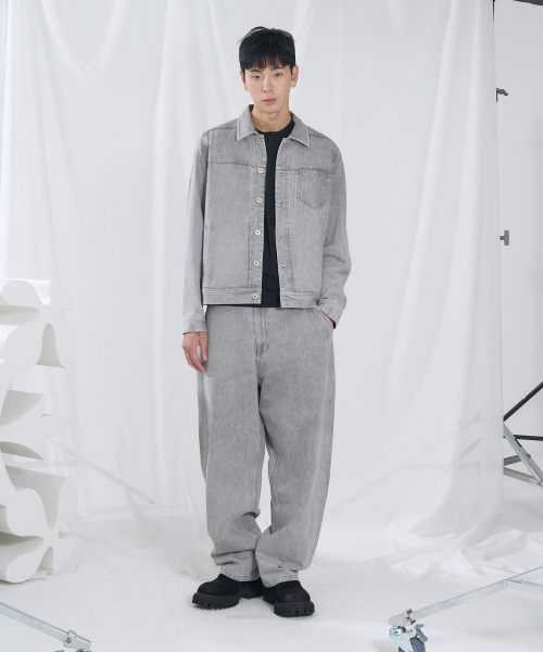OUTSEAM CURVED DENIM PANTS [GREY]