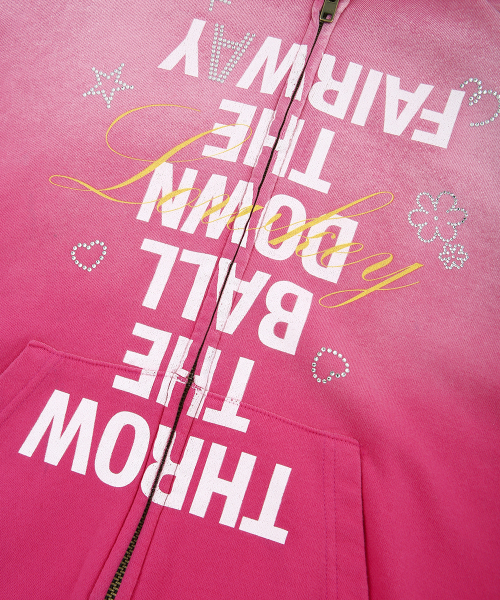 OVER GRAPHIC VINTAGE ZIP HOODIE [PINK]