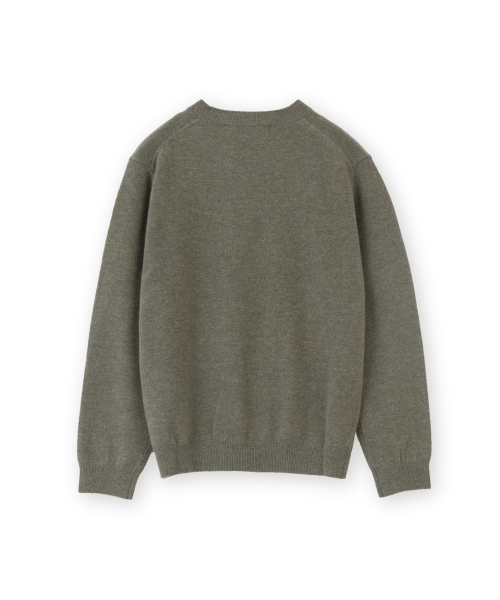 W EXTRA SUPER FINE V NECK KNIT, OLIVE GREY