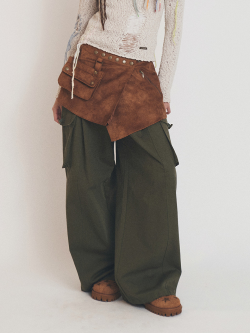 POCKET BAG WRAP SKIRT CAMEL