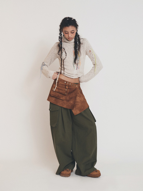 POCKET BAG WRAP SKIRT CAMEL