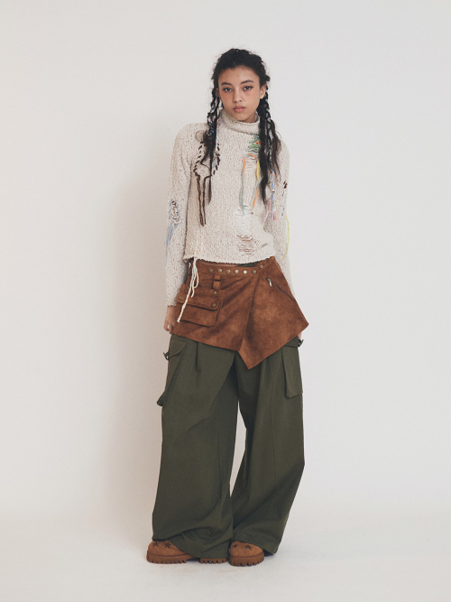 POCKET BAG WRAP SKIRT CAMEL