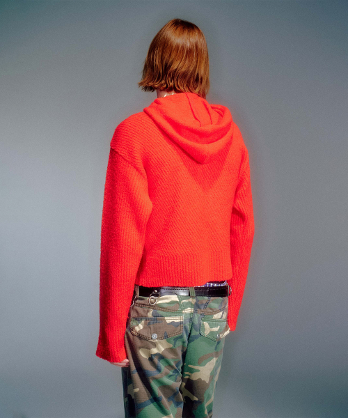 MEN MORO KNITTED HOODIE ZIP-UP RED