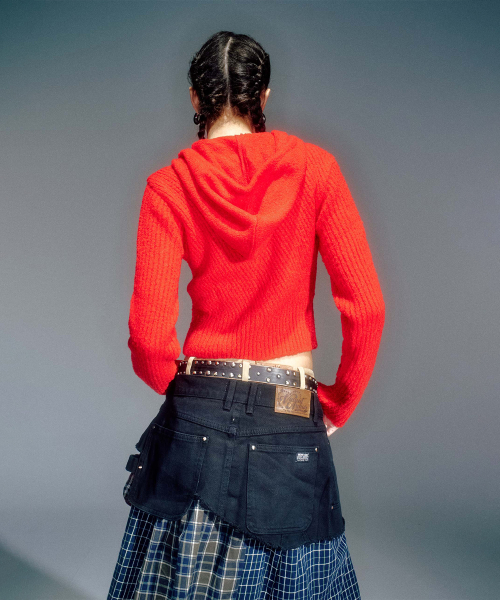 WOMEN MORO KNITTED HOODIE ZIP-UP RED