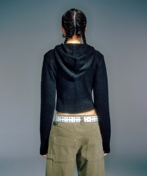 WOMEN MORO KNITTED HOODIE ZIP-UP BLACK