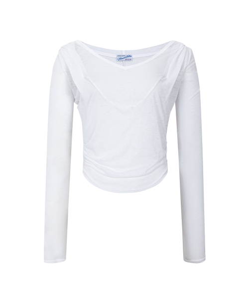 Moa Drape Hoodie Long Sleeve Top (White)