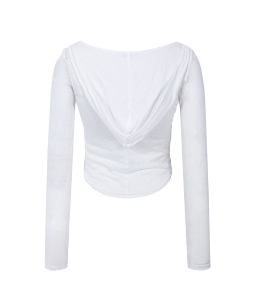 Moa Drape Hoodie Long Sleeve Top (White)