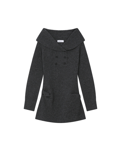 double button knit one piece CHARCOAL