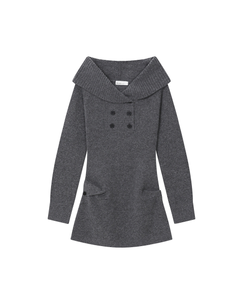 double button knit one piece DARK GREY