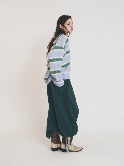 RAW EDGE EMBROIDERY WIDE PANTS GREEN