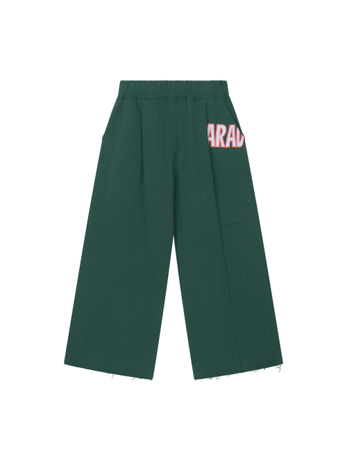 RAW EDGE EMBROIDERY WIDE PANTS GREEN