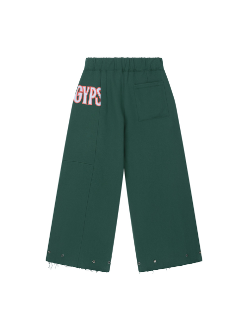 RAW EDGE EMBROIDERY WIDE PANTS GREEN