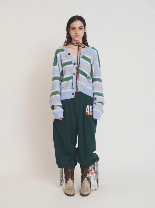 RAW EDGE EMBROIDERY WIDE PANTS GREEN