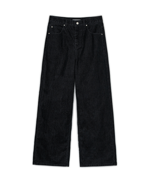 Velvet Tapered Denim Pants, BLACK