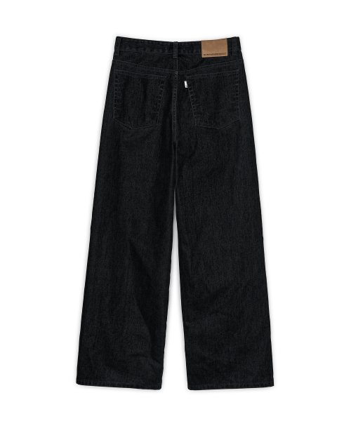 Velvet Tapered Denim Pants, BLACK