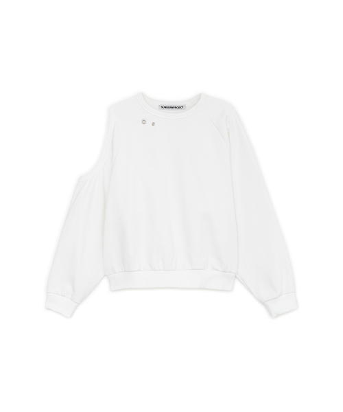 One Shoulder Sweatshirt, WHITE