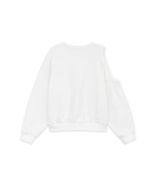 One Shoulder Sweatshirt, WHITE