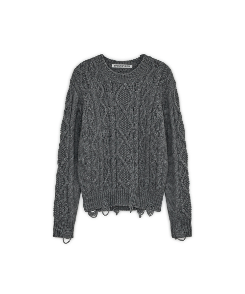 Damaged Cable Wool Knit, CHARCOAL