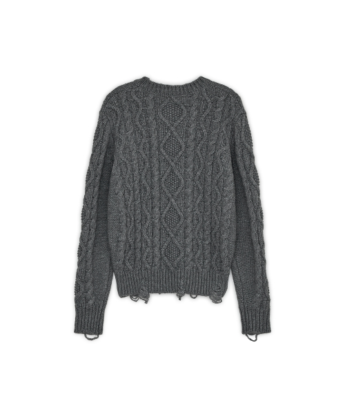 Damaged Cable Wool Knit, CHARCOAL